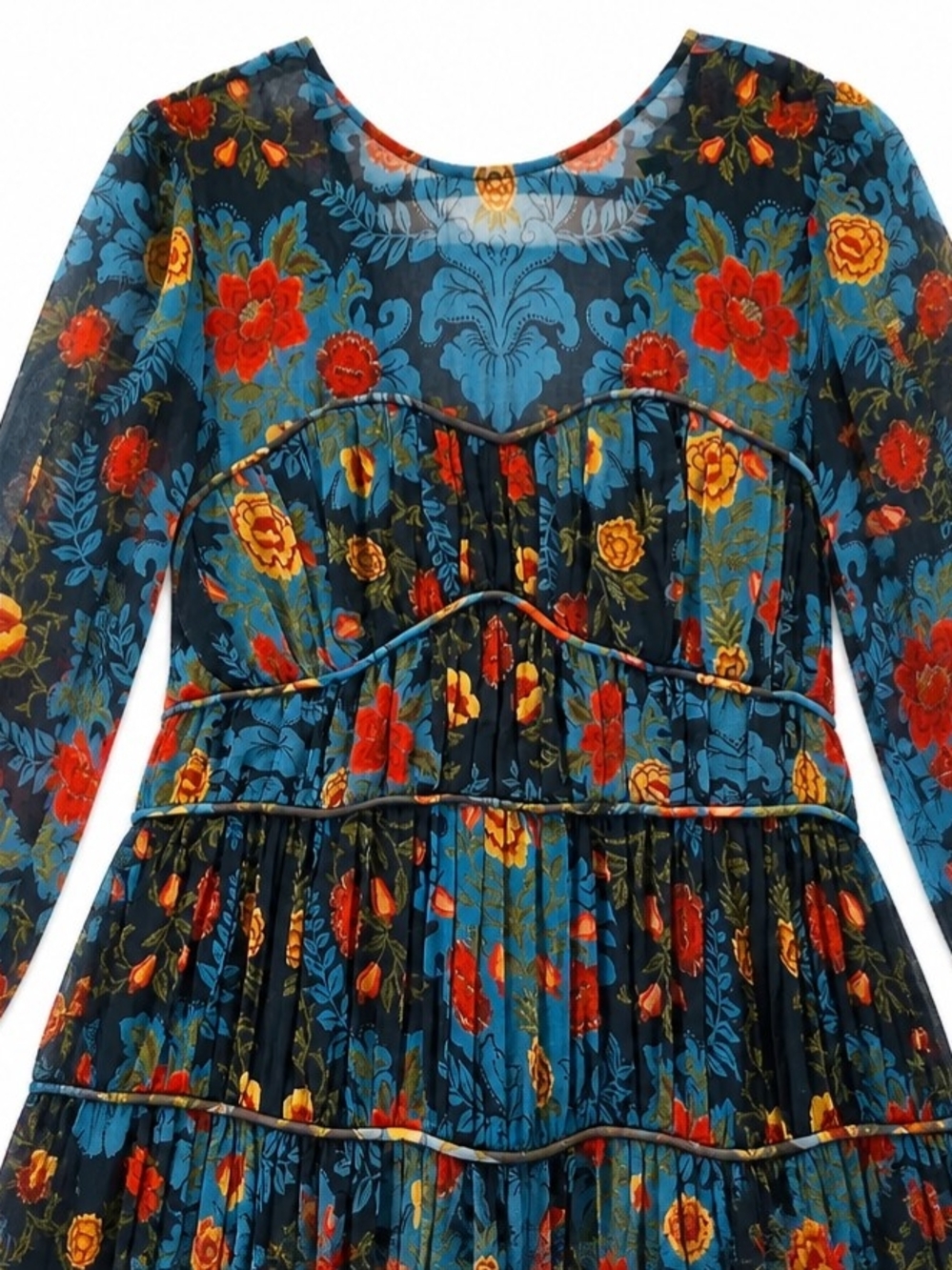 FARM Rio Blue Floral Tiered Maxi Dress $320 Retail - Picture 6 of 7